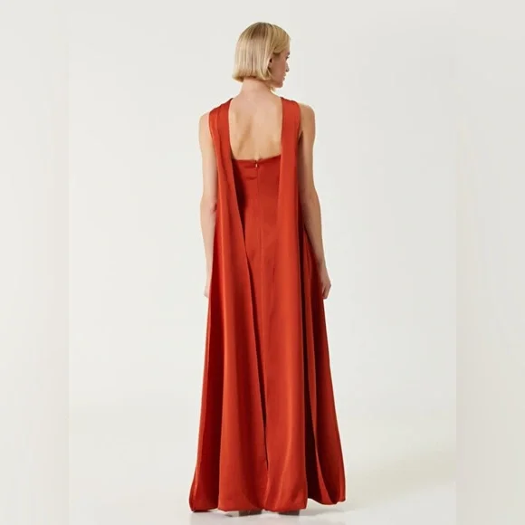 Halston Heritage Genevieve Orange Maxi Satin Evening Dress Sz 2 595$